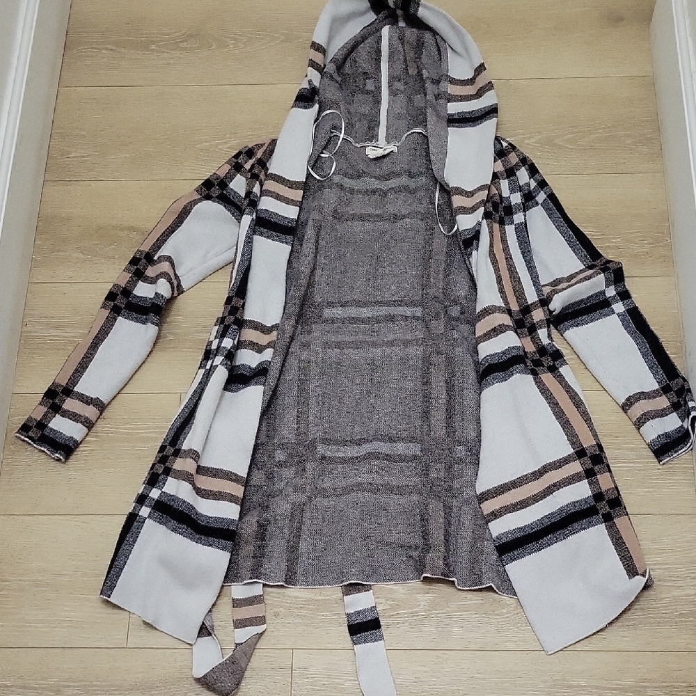Christian Siriano Plaid Hooded Blazer - Gray and Tan